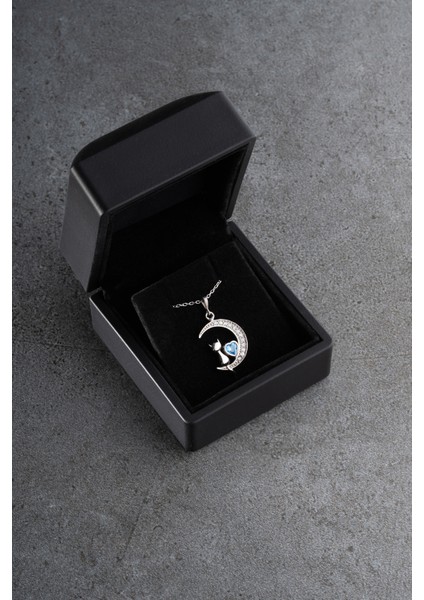 925 Ayar Gümüş Işıklı Kutuda Kedi Kolye