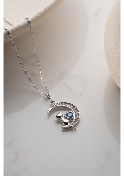 925 Ayar Gümüş Işıklı Kutuda Kedi Kolye