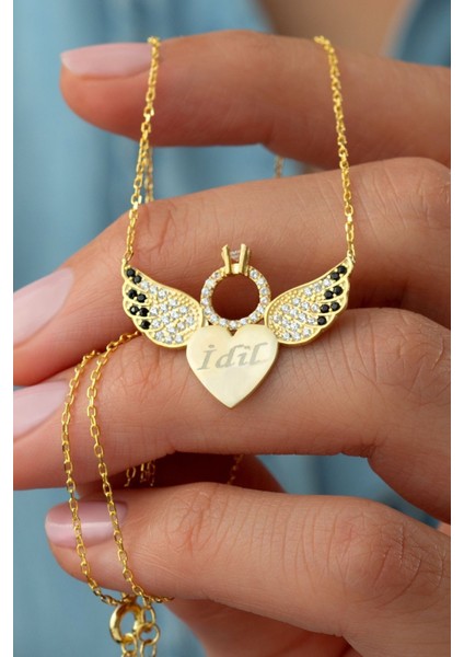 925 Ayar Gümüş Isimli Kanatlı Kalp Kolye