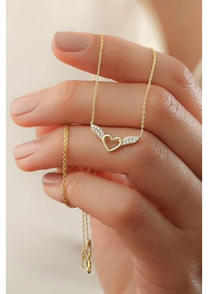 925 Ayar Gümüş Kanatlı Kalp Kolye fiyatları