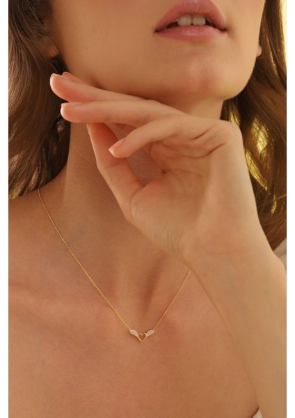 925 Ayar Gümüş Kanatlı Kalp Kolye modelleri