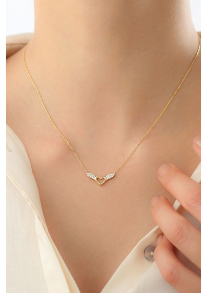 925 Ayar Gümüş Kanatlı Kalp Kolye fırsatları