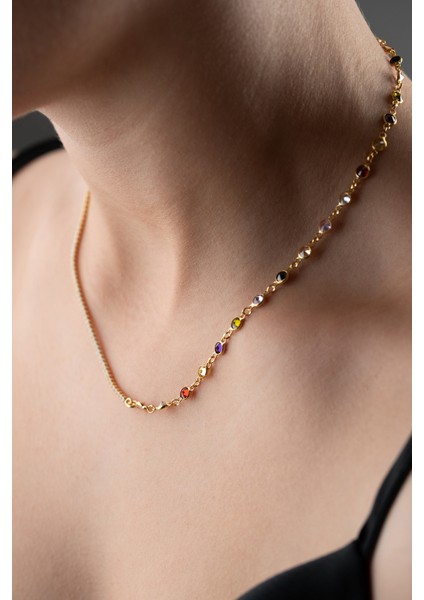 925 Ayar Gümüş Renkli Taşlı Kolye