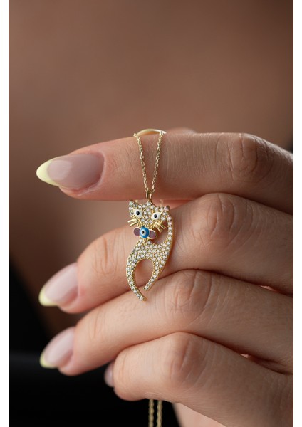 925 Ayar Gümüş Zirkon Taşlı Kedi Kolye fiyatları