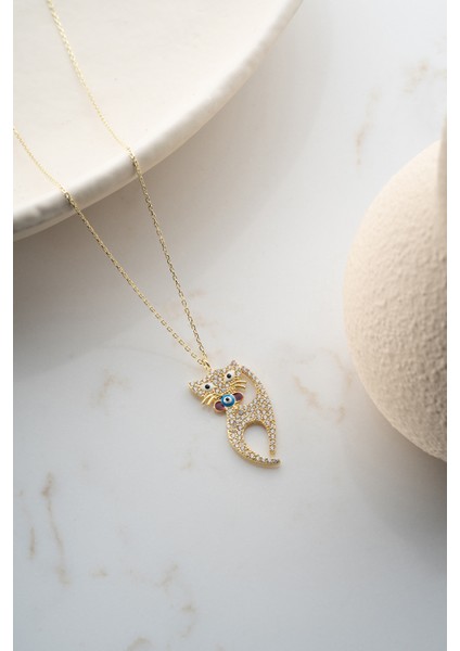 925 Ayar Gümüş Zirkon Taşlı Kedi Kolye modelleri