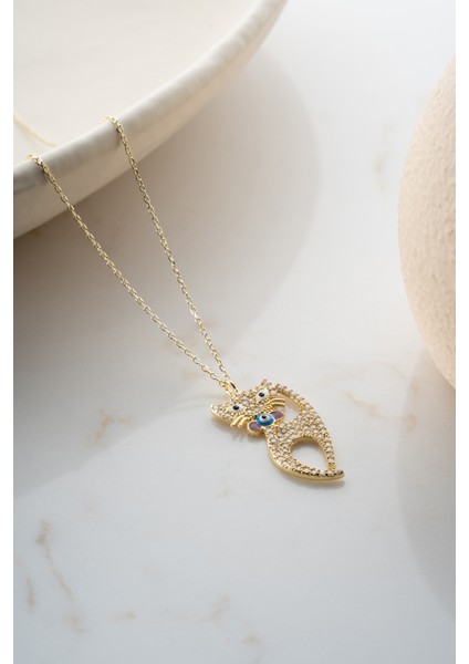 925 Ayar Gümüş Zirkon Taşlı Kedi Kolye fırsatları