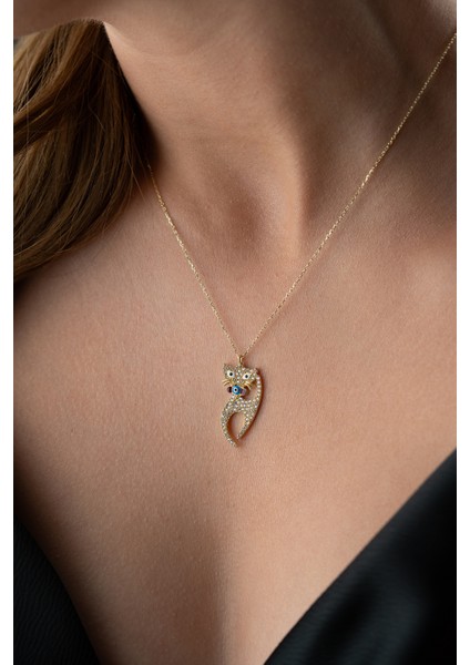 925 Ayar Gümüş Zirkon Taşlı Kedi Kolye