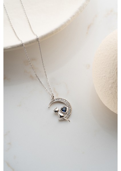 925 Ayar Gümüş Pembe Taşlı Kedi Kolye fırsatları