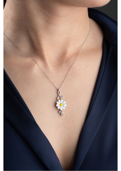 925 Ayar Gümüş Mineli Dönen Papatya Kolye