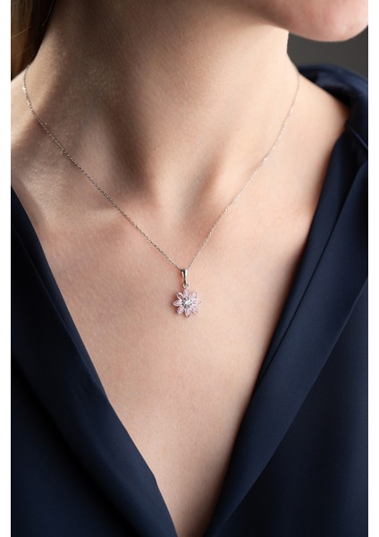 925 Ayar Gümüş Işıklı Kutu Pembe Taşlı Lotus Kolye modelleri