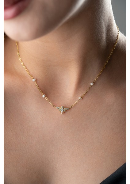 925 Ayar Gümüş Incili Arı Kolye fırsatları