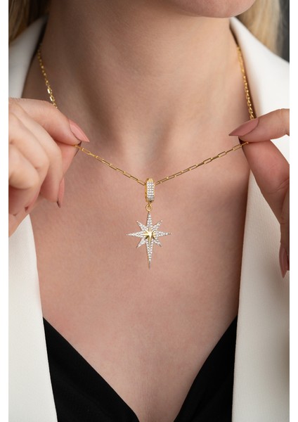 925 Ayar Gümüş Zirkon Taşlı Kutup Yıldızı Kolye