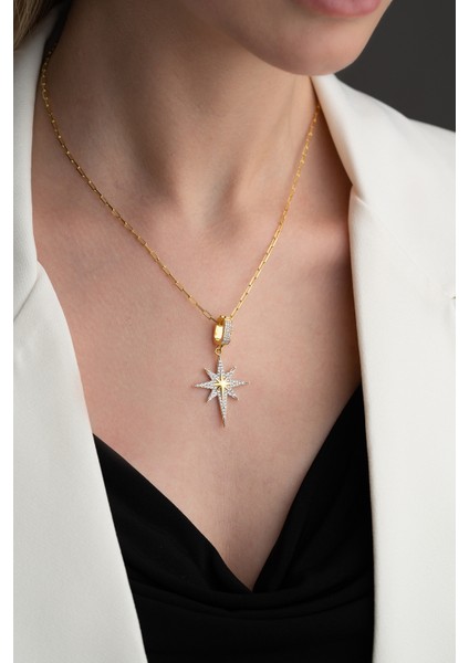 925 Ayar Gümüş Zirkon Taşlı Kutup Yıldızı Kolye fiyatları