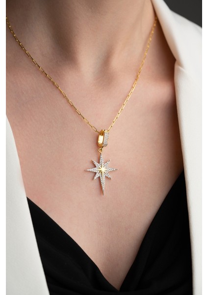 925 Ayar Gümüş Zirkon Taşlı Kutup Yıldızı Kolye modelleri