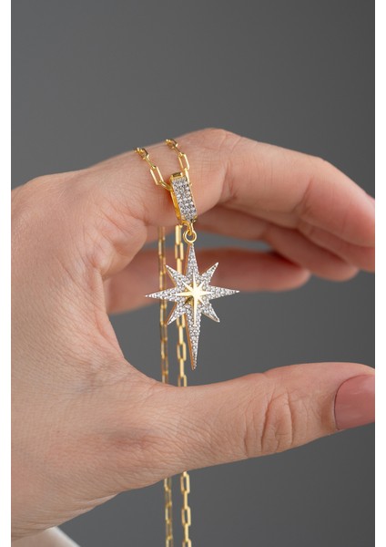 925 Ayar Gümüş Zirkon Taşlı Kutup Yıldızı Kolye fırsatları