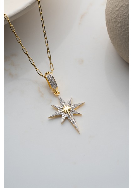 925 Ayar Gümüş Zirkon Taşlı Kutup Yıldızı Kolye indirimleri