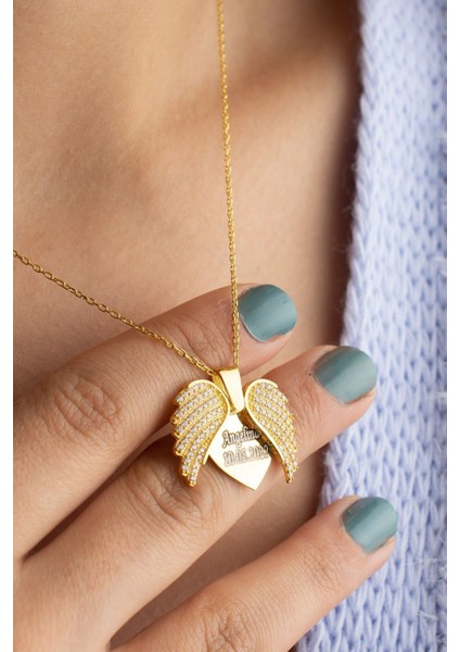 925 Ayar Gümüş Kişiye Özel Açılan Melek Kanatlı Kolye