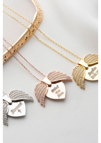 925 Ayar Gümüş Kişiye Özel Açılan Melek Kanatlı Kolye fiyatları