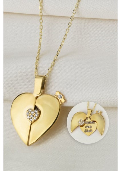 925 Ayar Gümüş Tek Taşlı Açılan Kalp Kolye