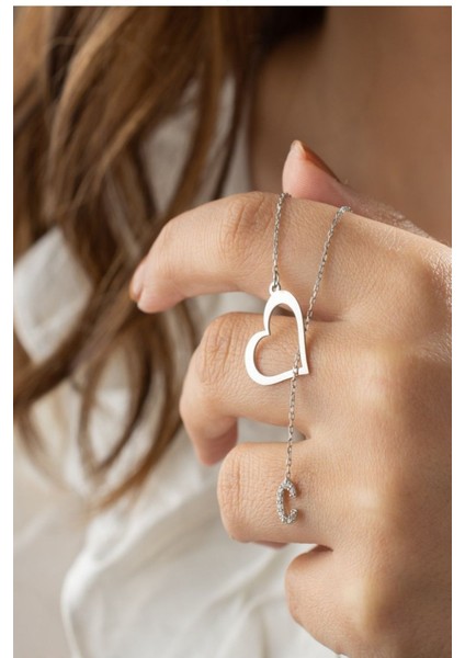 925 Ayar Gümüş Kişiye Özel Harfli Kalp Kolye