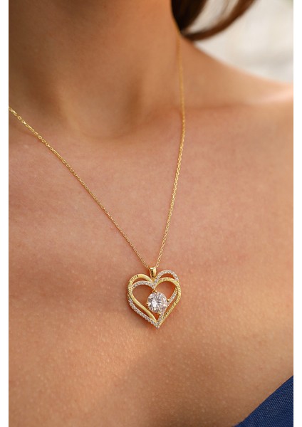 925 Ayar Gümüş Taşlı Kalp I Love You Kolye