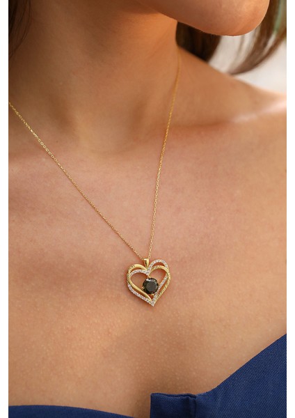 925 Ayar Gümüş Taşlı Kalp I Love You Kolye