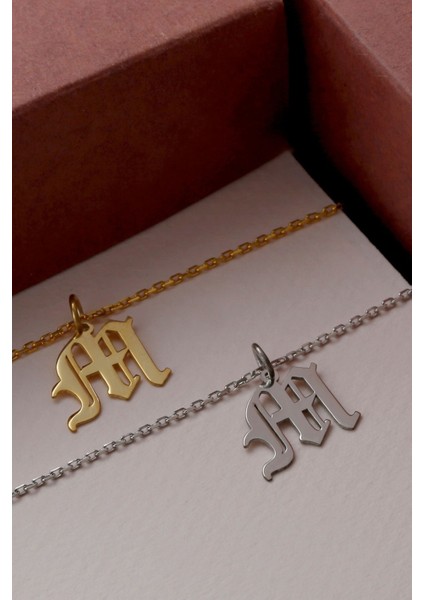 925 Ayar Gümüş Kişiye Özel Eski Ingiliz Harfli Kolye modelleri