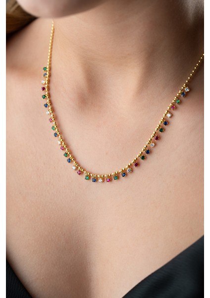 925 Ayar Gümüş Renkli Taşlı Kolye