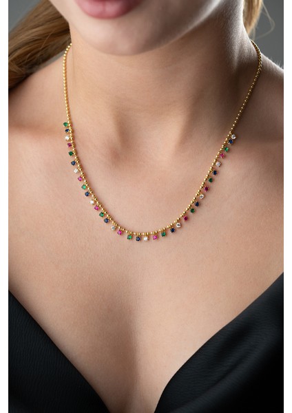 925 Ayar Gümüş Renkli Taşlı Kolye fırsatları