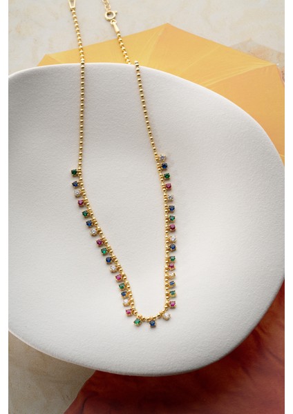 925 Ayar Gümüş Renkli Taşlı Kolye indirimleri