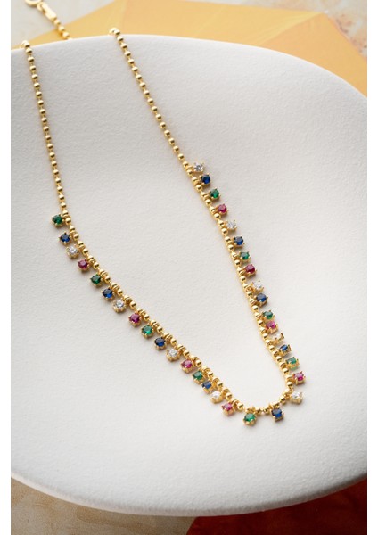 925 Ayar Gümüş Renkli Taşlı Kolye