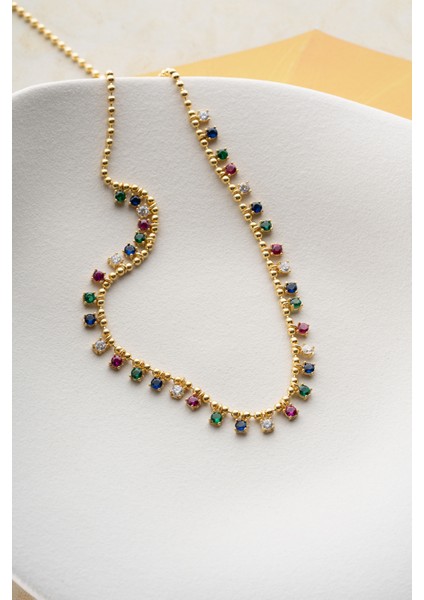 925 Ayar Gümüş Renkli Taşlı Kolye