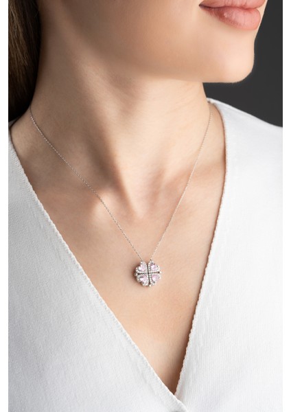 925 Ayar Gümüş Mıknatıslı Kutulu Pembe Taşlı Kolye fırsatları