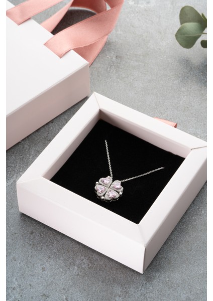 925 Ayar Gümüş Mıknatıslı Kutulu Pembe Taşlı Kolye indirimleri