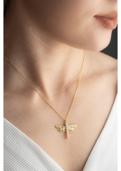 925 Ayar Gümüş Gold Zirkon Taşlı Yusufçuk Kolye