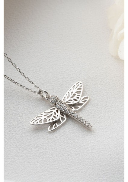 925 Ayar Gümüş Gold Zirkon Taşlı Yusufçuk Kolye modelleri