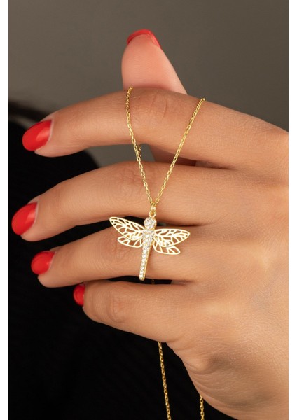 925 Ayar Gümüş Gold Zirkon Taşlı Yusufçuk Kolye fırsatları