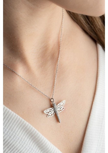 925 Ayar Gümüş Gold Zirkon Taşlı Yusufçuk Kolye