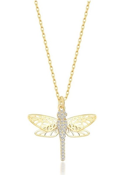 925 Ayar Gümüş Gold Zirkon Taşlı Yusufçuk Kolye