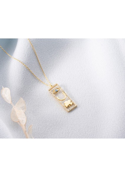 925 Ayar Gold Plaka Şans Gümüş Kolye