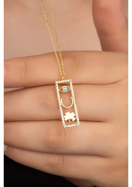 925 Ayar Gold Plaka Şans Gümüş Kolye modelleri