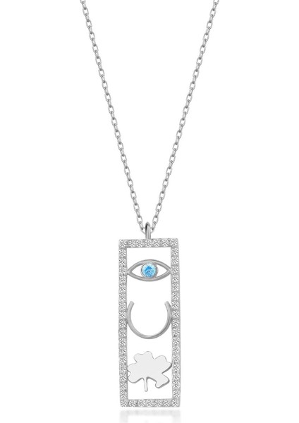 925 Ayar Gold Plaka Şans Gümüş Kolye