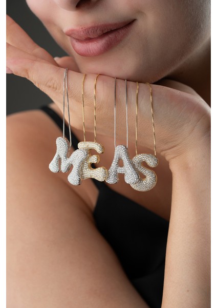 925 Ayar Gümüş Kişiye Özel Balon Harf Kolye