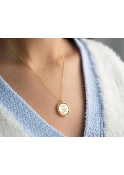 925 Ayar Gümüş Isimli Nazarlı Çift Taraflı Kolye fiyatları