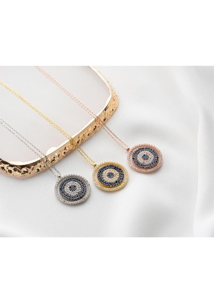 925 Ayar Gümüş Isimli Nazarlı Çift Taraflı Kolye modelleri