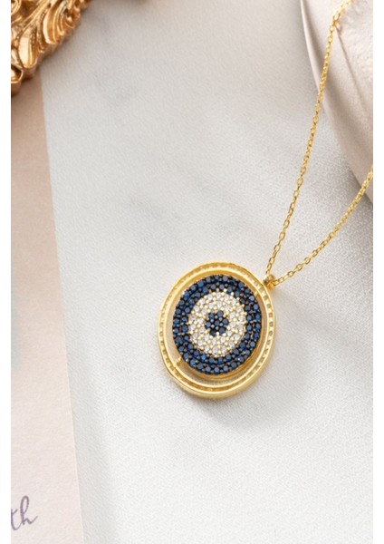 925 Ayar Gümüş Isimli Nazarlı Çift Taraflı Kolye