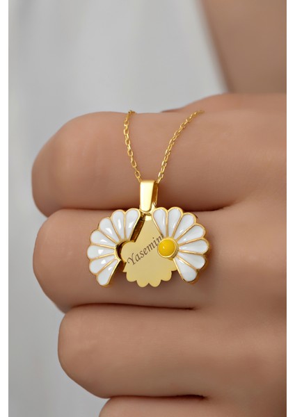 925 Ayar Gümüş Isimli Açılan Papatya Kolye