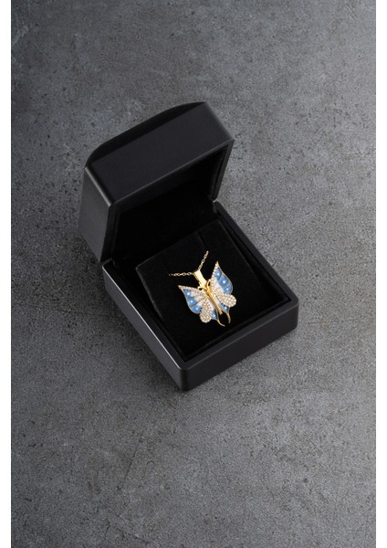 925 Ayar Gümüş Işıklı Kutuda Isim Yazılabilen Kelebek Kolye