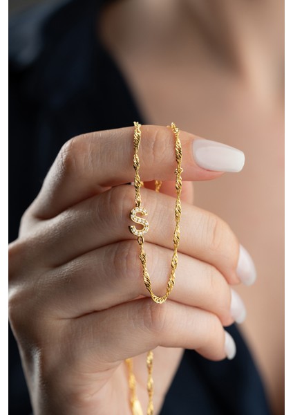 925 Ayar Gümüş Işıklı Kutuda Singapur Zincir Harf Kolye