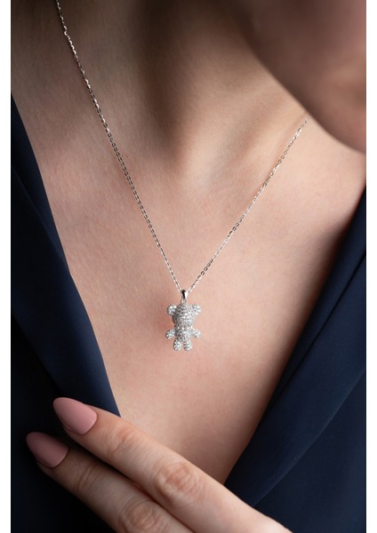 925 Ayar Gümüş Işıklı Kutuda Ayıcık Kolye modelleri